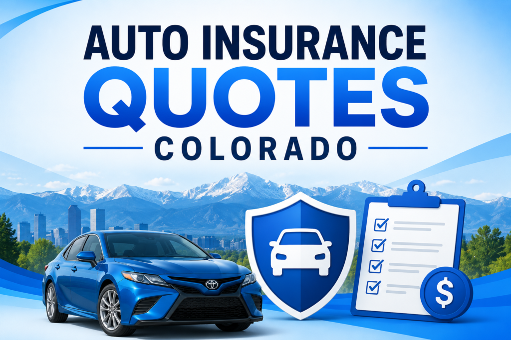 Auto Insurance Quotes Colorado banner with light blue and white background