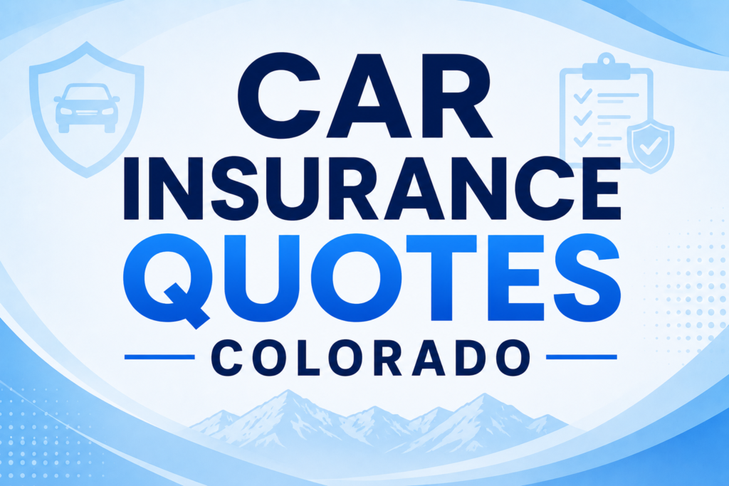 Car Insurance Quotes Colorado blog banner with a modern light blue and white background.
